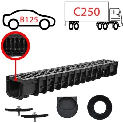 MUCOLA Entwässerungsrinne Stegrost Schlitzrinne B125 C250 Gußrost Bodenrinne Regenrinne