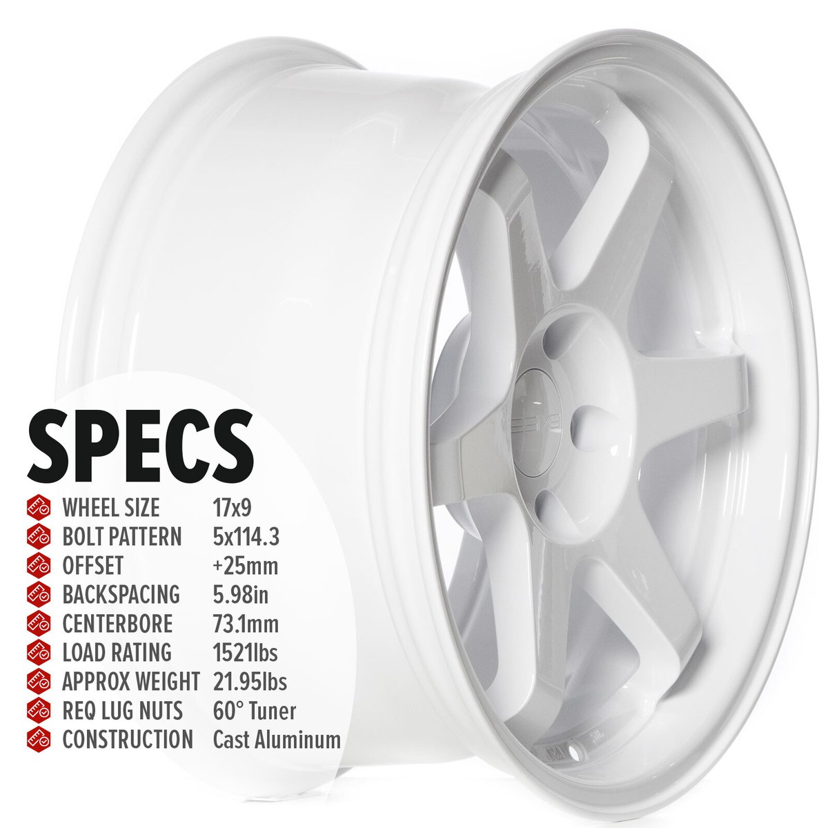 9SIX9 SIX-1 17x9 5x114.3 +25 GLOSS WHITE WHEEL TE37 STYLE FITS