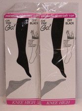 2 Pair OFF BLACK Knee High Pantyhose Nylon Double Layer Band Premium Comfort NEW