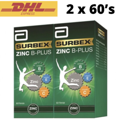 SURBEX ZINC B-PLUS Anti-Stress & Improve Stamina Energy & Mental Aquity 60's x2