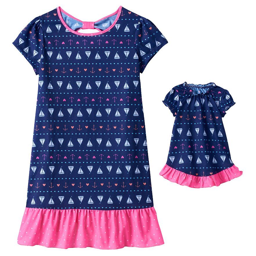 Girl 414 and 18" doll matching nightgown pajamas fits American girls