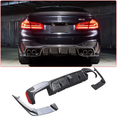For BMW F90 M5 G30 Carbon Fiber 3D Style With LED Light Rear Bumper Diffuser Lip