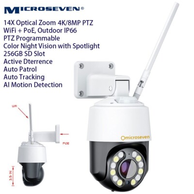 Microseven 4K PTZ 14X Duo WiFi(2.4/5GHz)+PoE Color Night 2Way Audio IP Camera