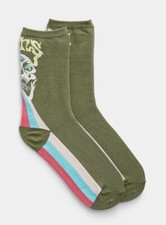 Vans Ticker Socks Crew Skull Print Olivine 1 Pair Womens Size 6.5-10 Nylon