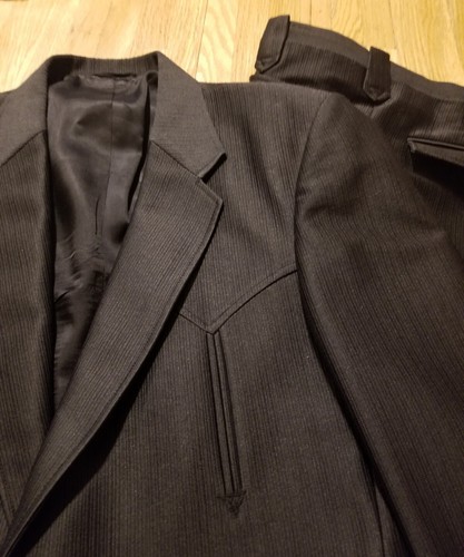CIRCLE S Mens 42R Black Western 2 Pc Suit Coat & 33 X 29.75" Pants Polyester USA - Picture 2 of 23