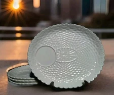 Knobler Japan White Ceramic Lattice Snack Plate 10.75"L 9"W 