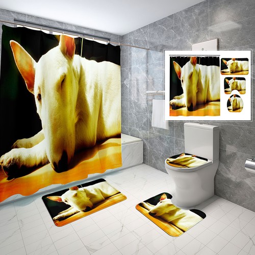 Dog Dogo Shower Curtain Bathroom Rug Set Bath Mat Non-Slip Toilet Lid Cover Gift - Picture 7 of 40