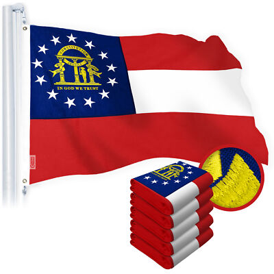 NEW G128 Georgia Flag 5-Pack 4x6 FT State Embroidered Tough Spun Polyester