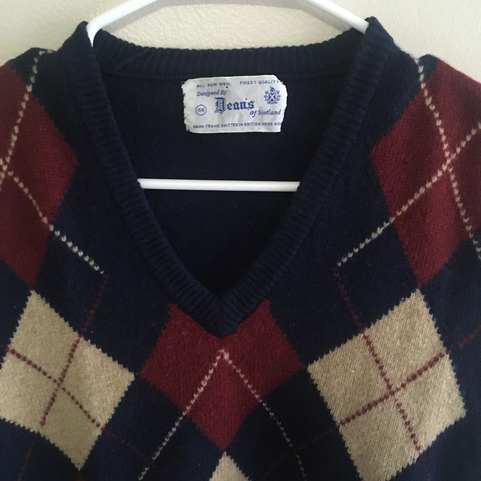 Colete Suéter Vintage DEANS OF SCOTLAND Tamanho 44 100% Lã Padrão Argyle - Imagem 3 de 4