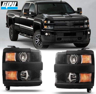 for 2015-2019 Chevy Silverado 2500HD 3500HD Projector Headlights Headlamps Black