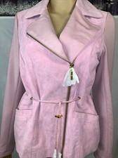 Iman Global Chic Genuine Leather Moto Jacket Pink, Xs.nwt.scarf Included