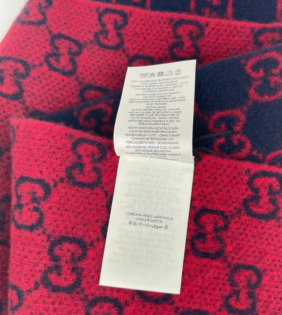 Gucci Midnight Blue Wool Red Monogram GG Long Scarf with