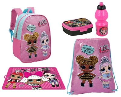 LOL Surprise Glitter Zainetto Zaino + Sacco Sport set Scuola asilo 5 pezzi