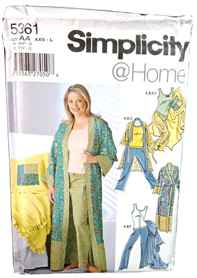 Kimono Robe Top Pants Sleepwear Loungewear Sizes XXS - L Uncut Simplicity 5361
