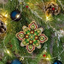 DIY Bead Embroidery Kit on Wood Christmas Snowflake Beadwork Beaded Craft Set