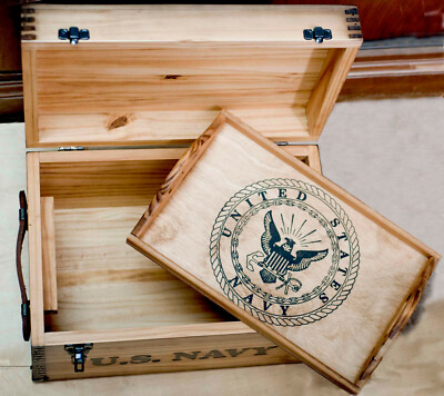 66030 US Navy Keepsake Box | US Navy Wooden Chest and Tray