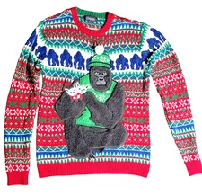 33 Degrees Ugly Christmas Sweater Men Size M Unisex Koko Gorilla & Kitten Knit