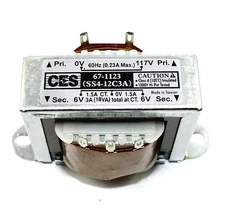 Power Transformer, 117VAC - 12VAC Center Tap (6_0_6), 3A