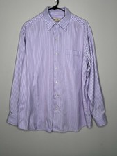 Tommy Bahama Shirt Men's 16 Purple Cotton Stripe Long Sleeve Button Up 34-35