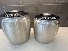 Vintage Kromex Aluminum Canister Set Flour & Coffee 1950s Mid Century Modern USA