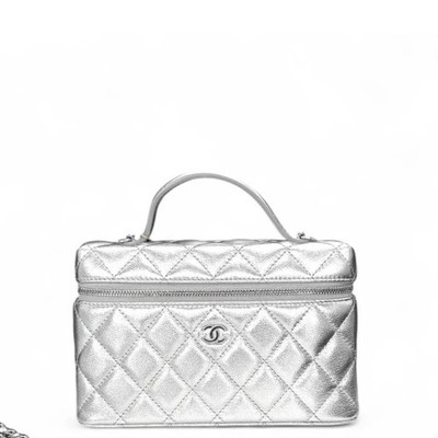 Chanel Quilted Trendy Handle Slim Vanity Silver Calfskin (zz070726i2r)