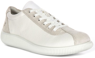 Ecco Soft Zero Snug Fit Suede Detail Leather Unisex Sneaker In White US 6  -12