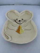 Vintage Mouse and Cheese Ceramic Dish Plate Spoon Rest Gustin MCM Trinket Tray