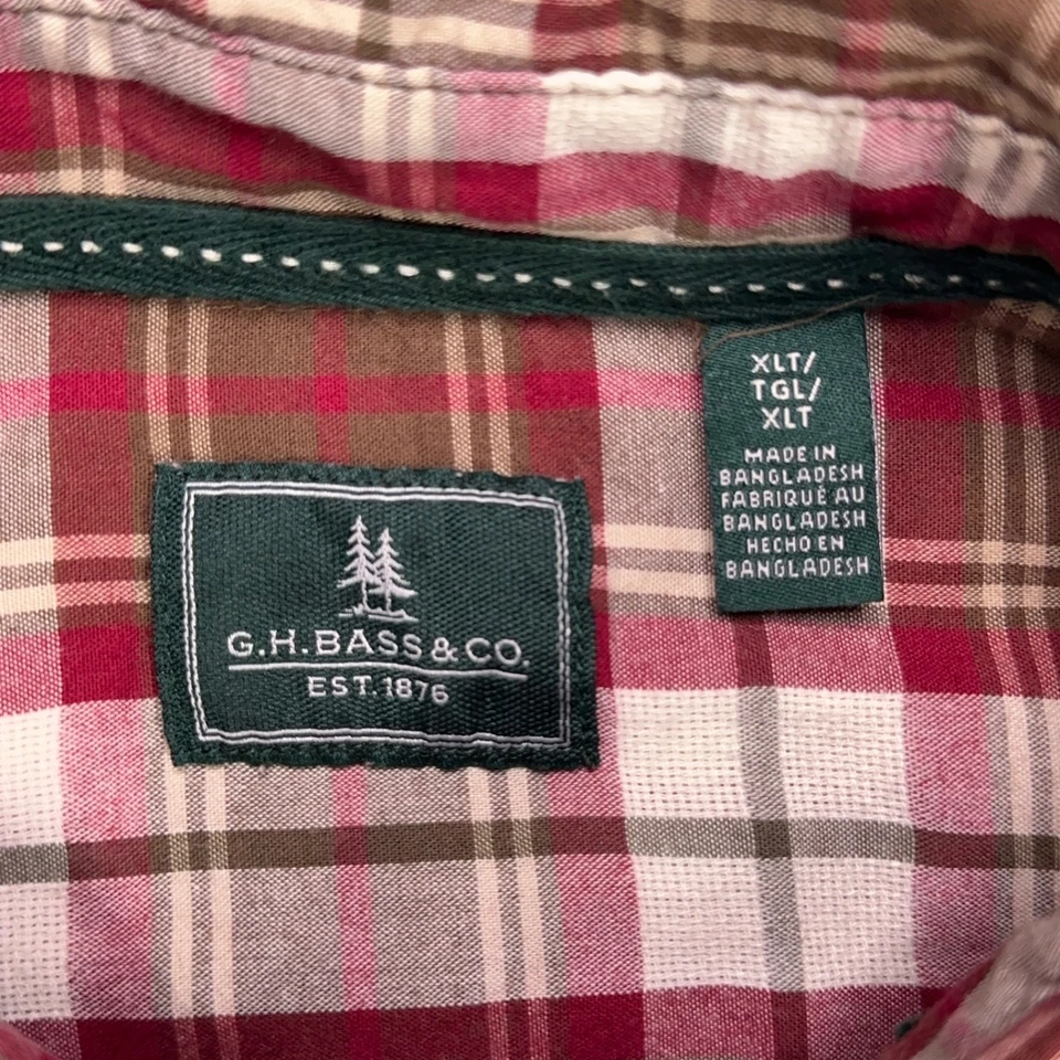 G.H. Bass Shirt Men’s XLT Red Brown Plaid Long Sleeve Button Up Casual Outdoor - Image 3 of 4