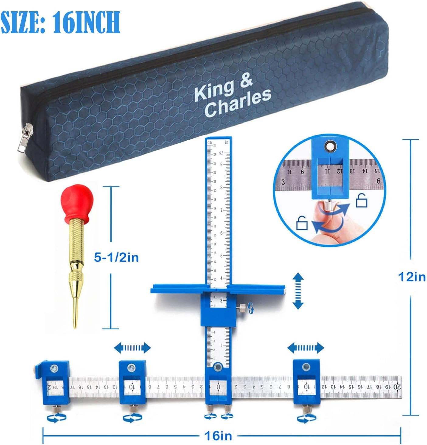 Cabinet Hardware Jig, King&Charles Cabinet Handle Jig with Automatic Center Punc