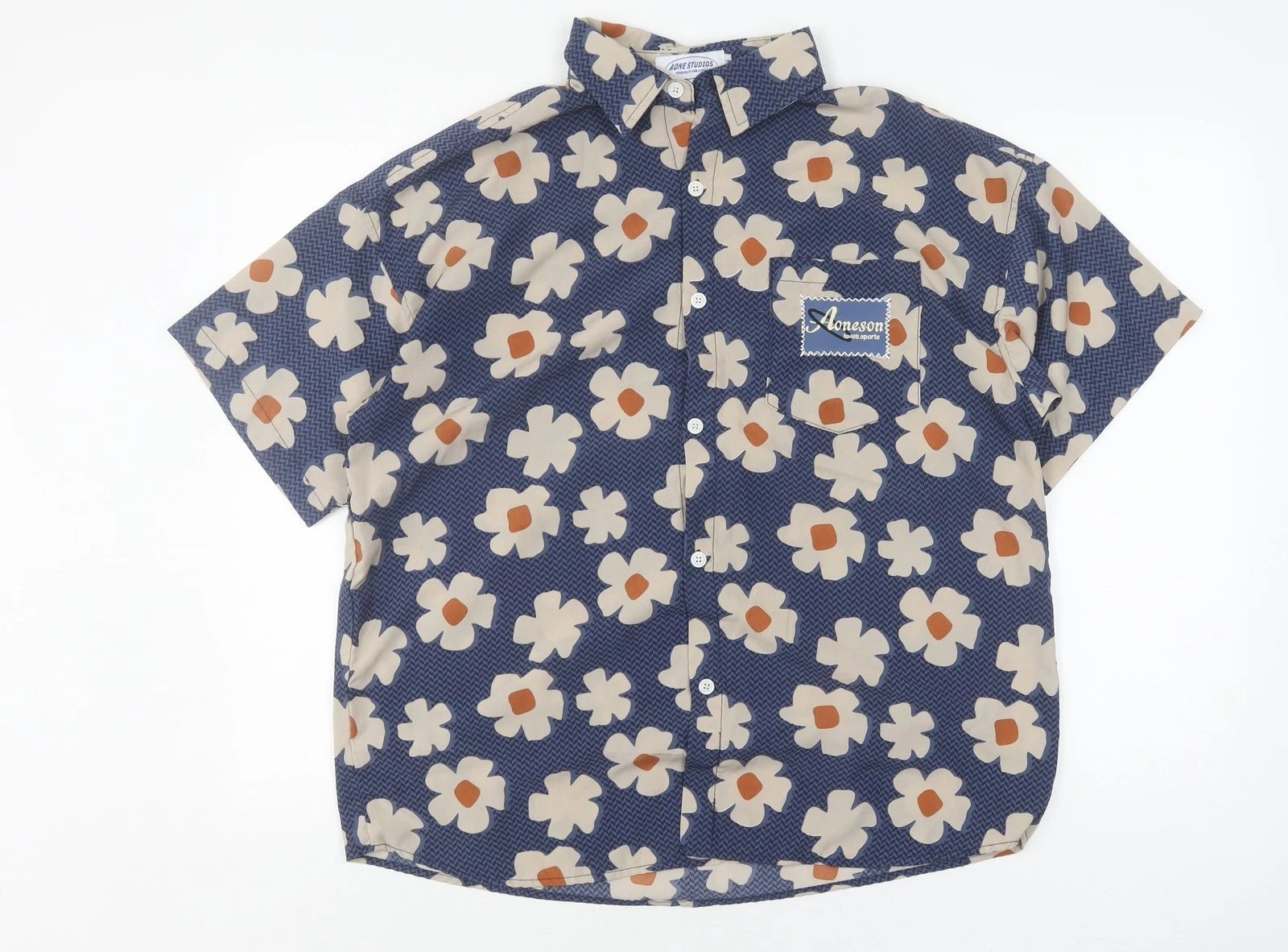 Aone Studios Men's Blue Floral Button-Up Shirt M