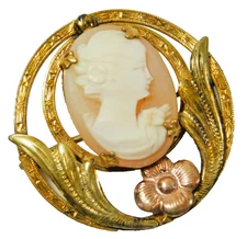 Vintage Cheever Tweedy & Co. Gold Filled Shell Cameo Flower Brooch Pin