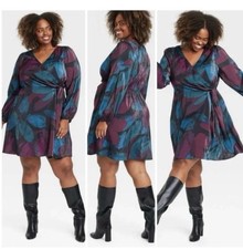 Ava & Viv Faux Wrap Dress Size 1X Jeweled Tones Long Sleeve NEW!