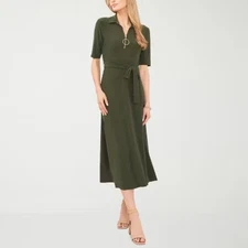 MSK Olympia Green 3/4-Sleeve Swing Dress