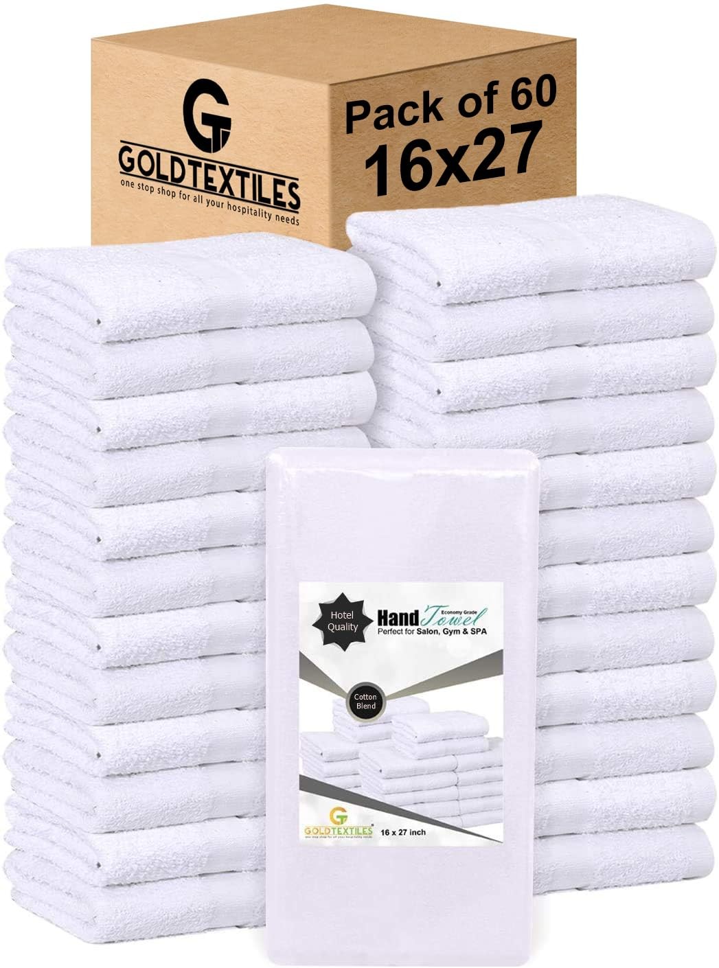 White 16x27 Inch Cotton Blend Economy Hand Towels for Salon Gym Hotel Super Absorbent  