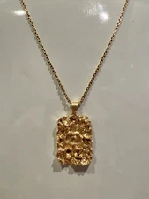 14K Chinese Gold Nugget Pendant 18K Chain S5