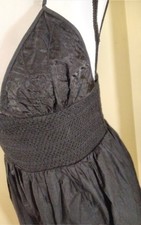 Zara Embroidered Triangle Smocked Waist Midi Dress Large Black NWT