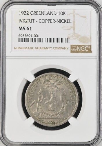 1922 Greenland 10 Kroner Ivigtut Cryolite Mining NGC MS-61