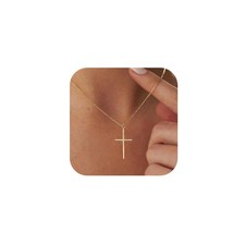 Cross Necklace for Women 14K Gold Plated Dainty Thin Skinny Cross Pendant Nec...