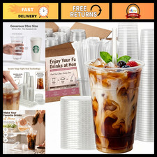 32 oz Clear Plastic Cups with Lids  Straws - 100 Disposable Cold Drink Cups for