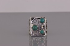 Sterling Silver Framed Triple Blue Turquoise Scrolled Band Ring 925 Sz: 7