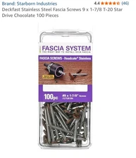 72 Pcs Deckfast Stainless Steel Fascia Screws 9x 1-7/8 T-20 Star Drive Chocolate