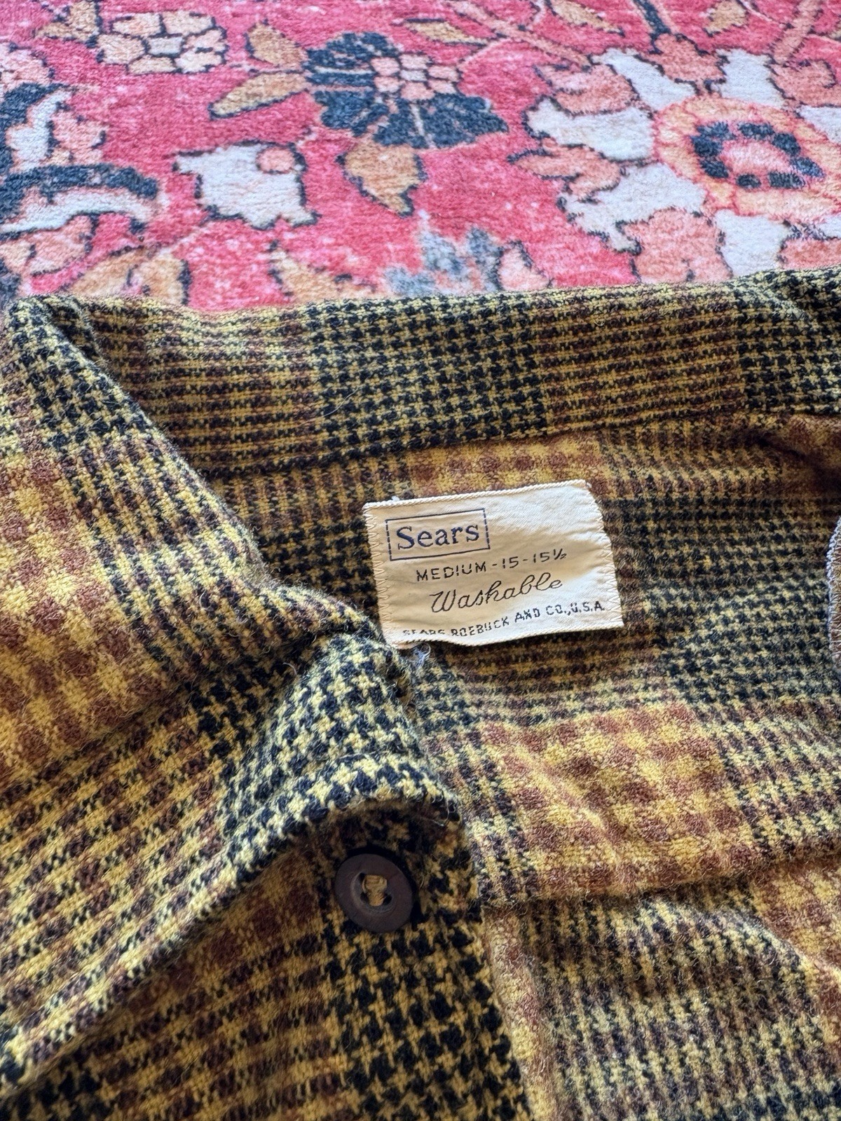 VTG 50s 60s Sears Houndstooth Shirt Jac Shirt Sz Medium Brown Wool Rockabilly