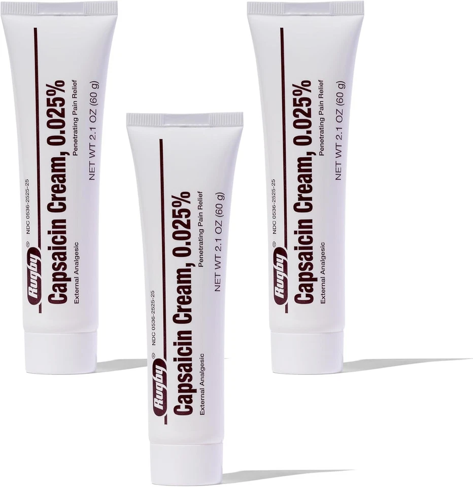 3件装橄榄球辣椒素霜0.025%常规力量疼痛2.1盎司(60克)白色Ea — 第 2/4 张图片