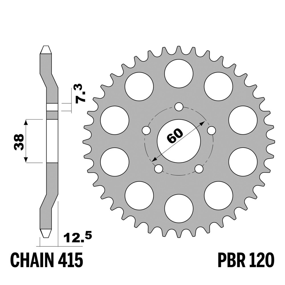 Pignon arrière PBR pas 415 de rechange pour entretien Garelli Super 50