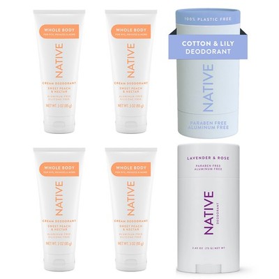 Native Deodorant Bundle - Whole Body Cream Sweet Peach & Nectar, Cotton & Lily