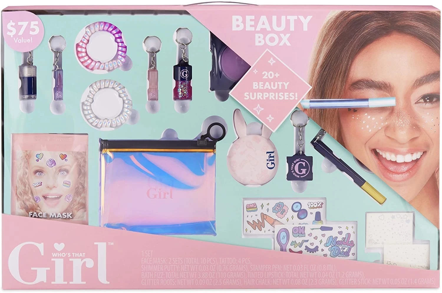 Whos That Girl Kids Beauty Box Gift Make Up Kit Set Glitter Face Mask Bath Hair