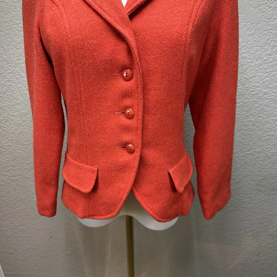 Vintage Bobbie Brooks Women's Wool Blend Orange Lined Three Button Blazer Small - Image 3 of 4