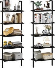 Ladder Shelf 2PCS Open Bookshelf 5-Tier Wood Wall-Mounted Black Bookcase Storage
