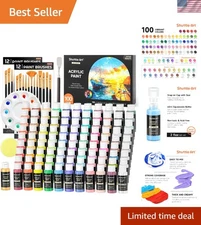 **Vibrant 100 Colors Acrylic Paint Set -  Quality 2oz Bottles for Artists, Be...