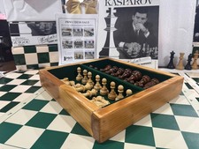 LUXURY WOOD BOX 14"X13"X2.25" FOR CHESS SET 6"KING NATURAL FINISH MADE IN USA